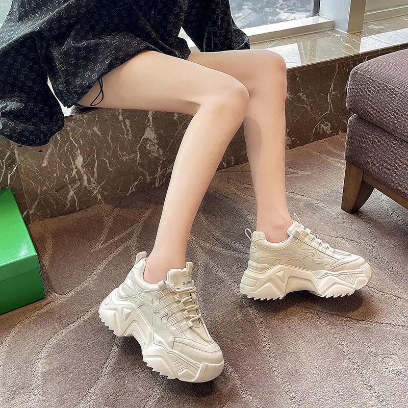 Новые кроссовки с толстой подошвой, увеличивающие рост, весна-осень 2024 года, повседневные, на шнуровке, универсальные, модные, спортивные, кроссовки