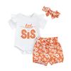 Baby Girl Summer Outfits Letter Embroidered Short Sleeve Rompers Floral Print Shorts Headband 3Pcs Clothes Set
