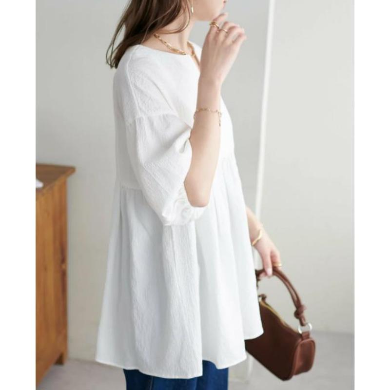 Japanese Style Plus Size Lace Top Three Quarter Sleeve Loose Fit Blouse