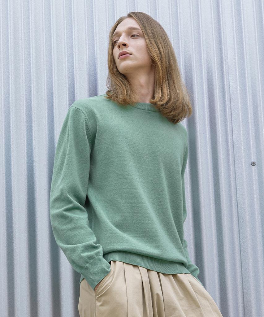 ADHOC Men'S Basic Crew Neck Knit (Lt-Green) (Hz9Lk80-67)
