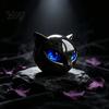 Collectible Resin Art Spherical Black Cat Head Ornament, Gothic Style Sculpture with Colorful Whimsical Animal Figurine Eyes for Halloween