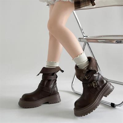 Британский стиль простые коричневые ботинки Мартина на платформе женские лето 2025 новые повседневные тонкие западные модные короткие ботинки