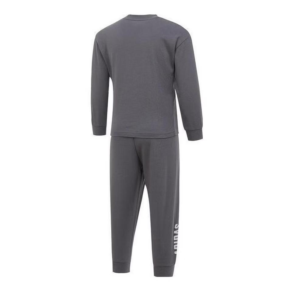 adidas Повседневный спортивный костюм Ss25 Свитшот с круглым вырезом и длинным рукавом Модные простые брюки на кулиске Костюм для детей Темно-серый KC1551