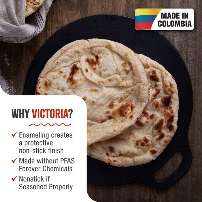 Plaque à Griller en Fonte Émaillée Induction pour Pizza, Budare 38cm Barbecue Victoria 38526 Noir