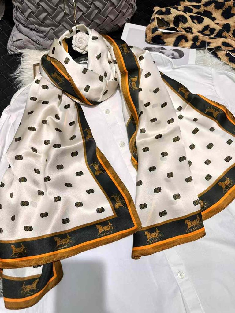 [BYSIFA] Fashion New Orange Grey Scarves Women Elegant New 100% Silk Scarf Shawl Printed Fall Winter Ladies Brand Scarves Wraps