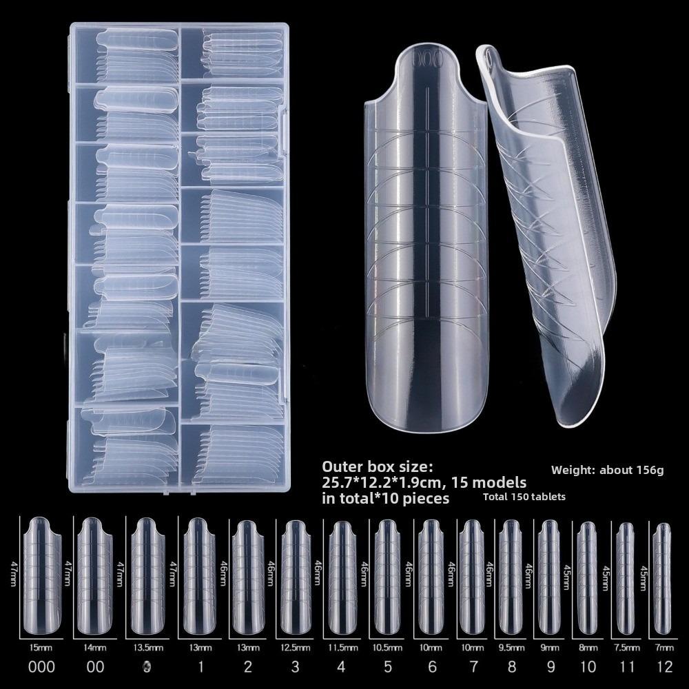 150pcs Coffin Shape Sandwich Nail Forms Natural Clear No-Trace Nail Art Tips Almond Shape Clear Extension Nail Tips