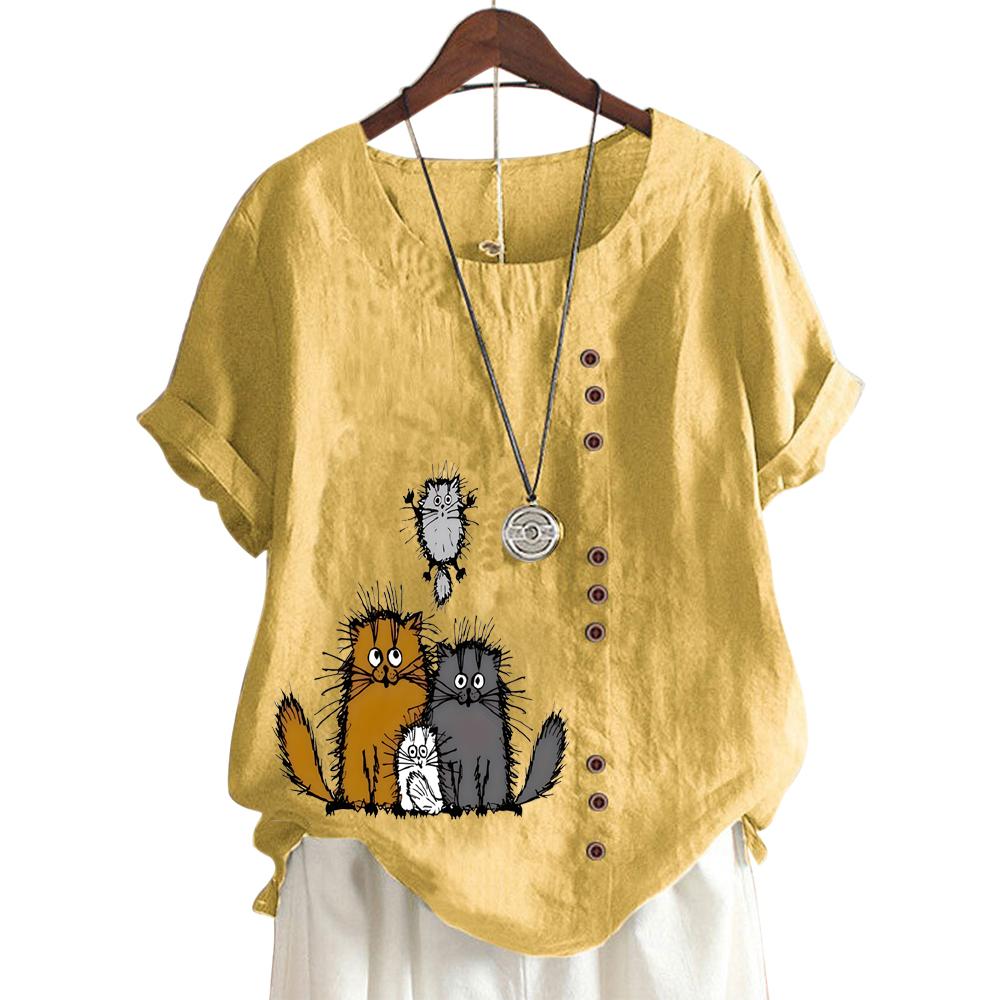 Женский повседневный топ с короткими рукавами, круглым вырезом и 11 уникальными цветочными принтами