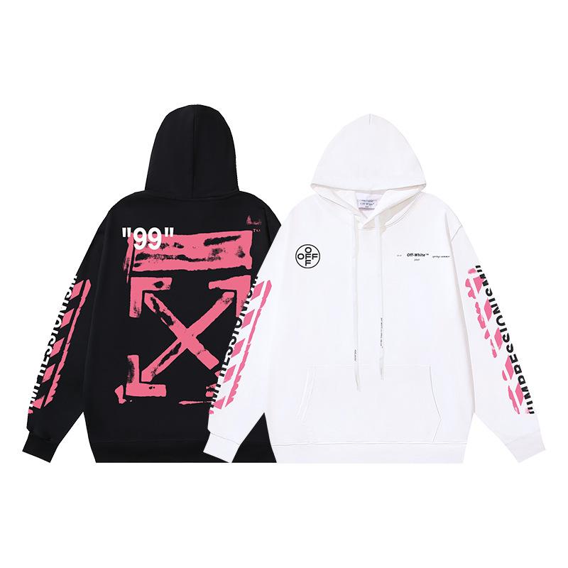 1088 Off-White 2026 Осень/Зима Новинка 99 Цифровой Розовый Стрела Граффити Принт Мужские и Женские Худи Толстовки