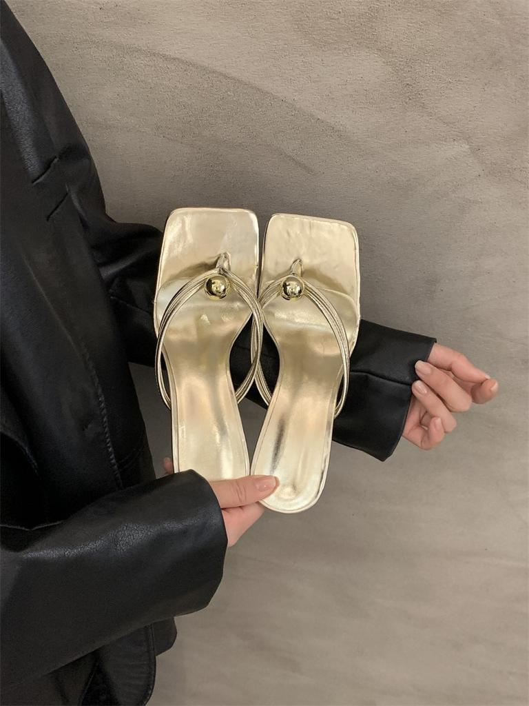 High-heeled flip-flops fairy shoes stiletto with skirt mezzanine-toed silver sandals