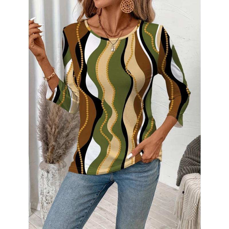 Women's T-shirt 3D Retro Marble Print Fashion Long Sleeve Round Neck Regular Top Holiday Weekend Spring Autumn