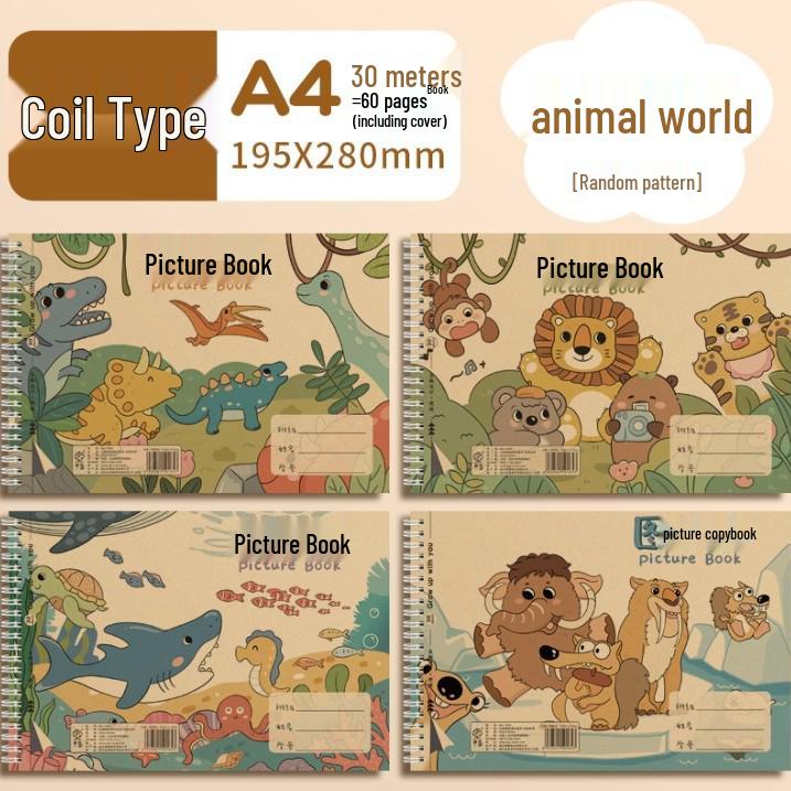 Cute Capybara & Puffer Fish A4 Drawing Book for Kids - Blank Pages, Coil Bound for First Graders