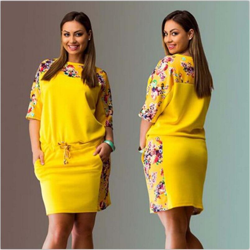 Summer Round Neck Mid-Sleeve Printed Plus Size Women's Dress