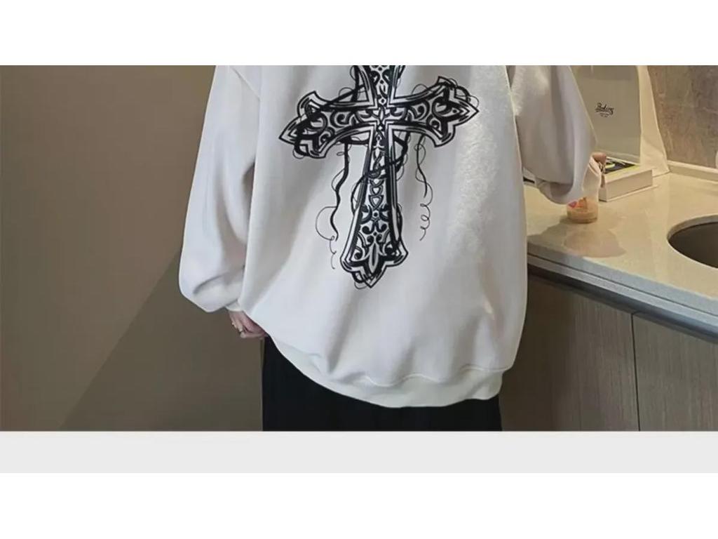 Модная толстовка с капюшоном High Street Cross на осень/зиму — унисекс, свободный крой, стильный принт