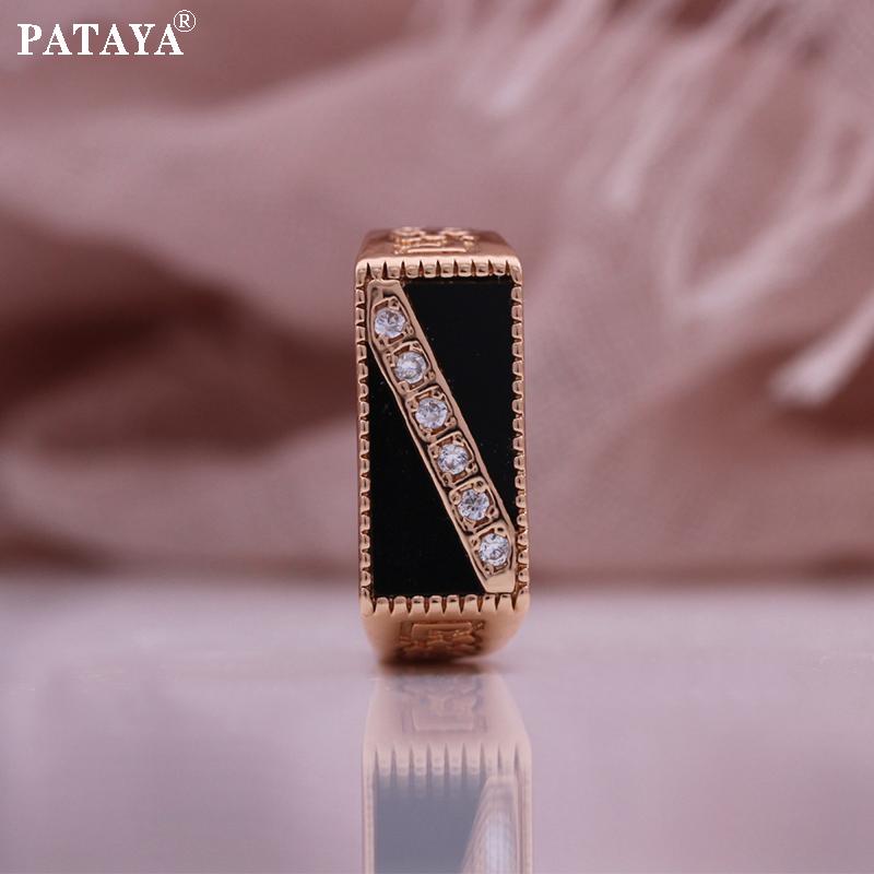 PATAYA Кольца из розового золота с инкрустацией из белого искусственного циркония и черной масляной краской