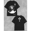 Edgy Crown of Thorns Jesus Portrait Graphic T-shirt Black Casual Streetwear Tee with Printed Round Neck Breathable Short Sleeve
