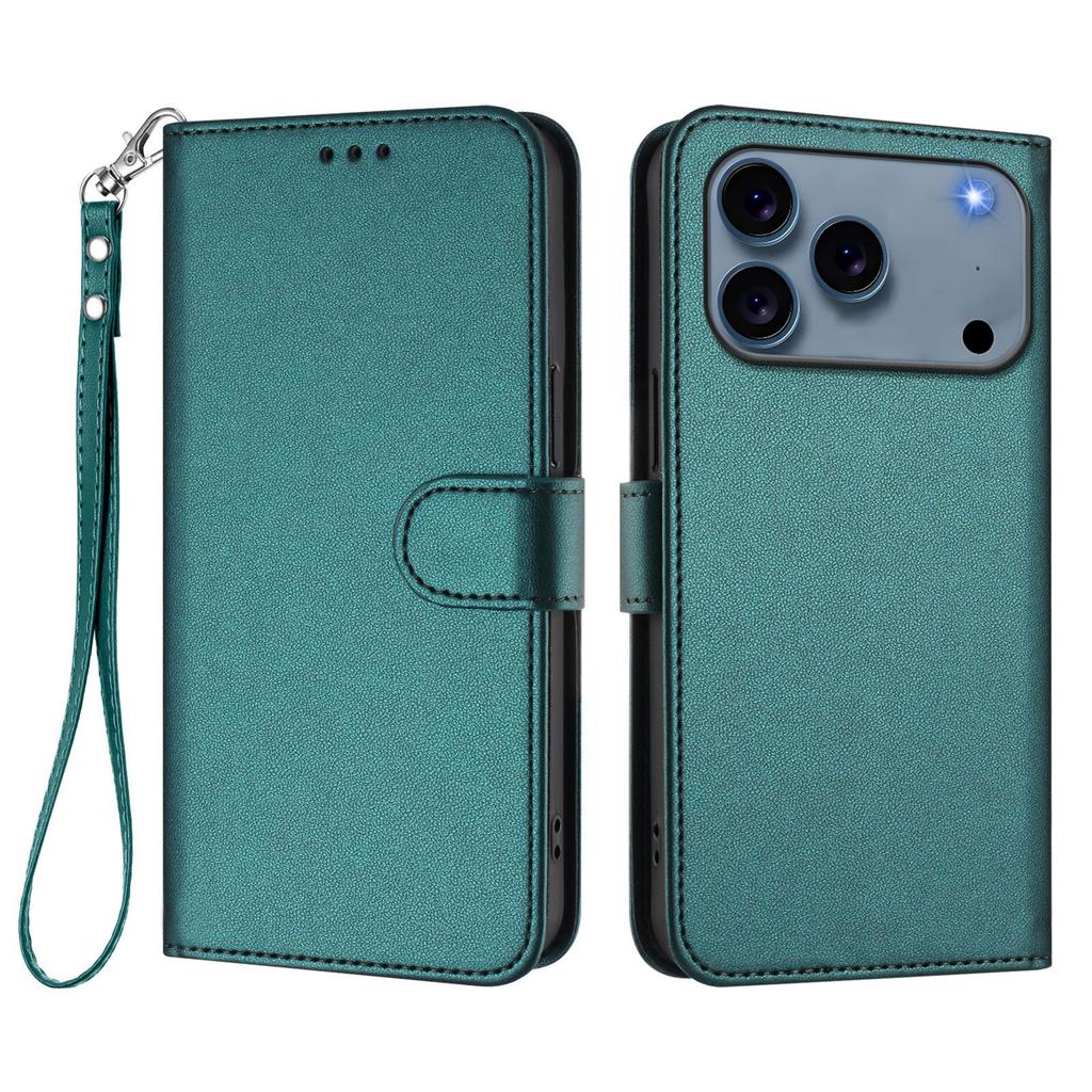 Suitable for iPhone 17E, leather-textured solid color business case, Apple 16 card slot hand strap flip cover protective case