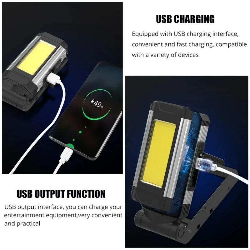 Суперяркий рабочий свет COB LED Лампа для мастерской Рабочая лампа USB Перезаряжаемый фонарик Портативный фонарь с кронштейнами