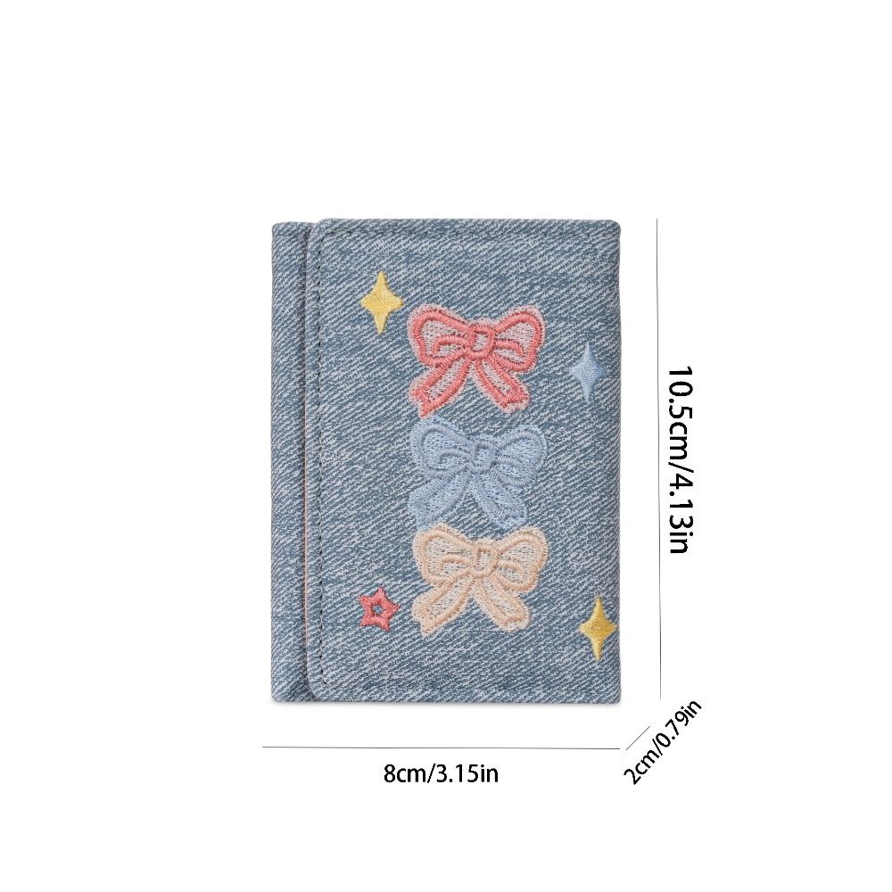 PU Leather Denim Coin Purse Embroidery Leather Card Holder Versatile Three Fold Wallet Girls