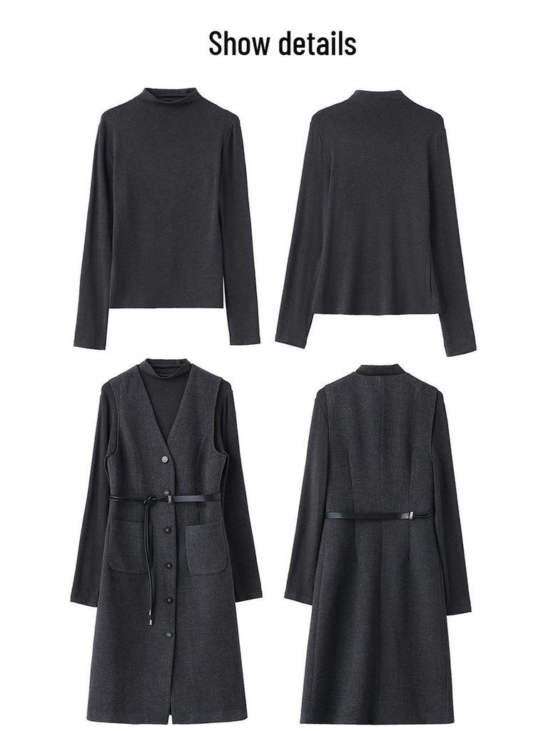 2025 Spring High-End Women's Fashion Two-Piece Set: Elegant Slimming Shirt & Vest Dress ME1861