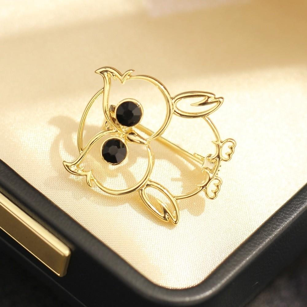 Hollow Animal Metal Pin Light Luxury Owl Badge Pin Fashion Jewelry Owl Rhinestone Brooch Gifts