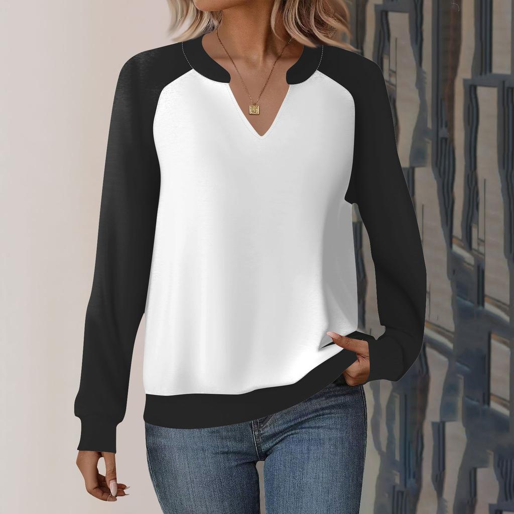 Женская повседневная толстовка с длинным рукавом и V-образным вырезом, однотонный свободный пуловер с принтом