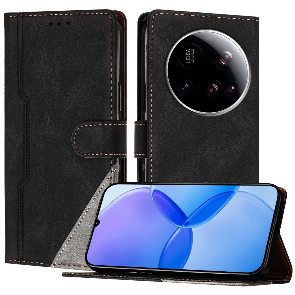 For Xiaomi 15 Ultra Leather Case Triangle Patchwork Wallet Stand Shockproof Phone Cover