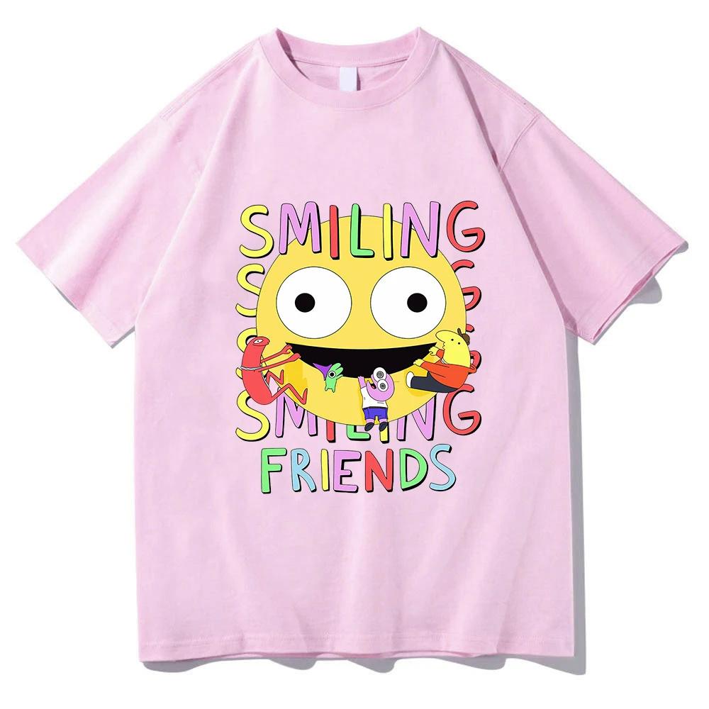 Футболки с принтом мультфильма Smiling Friends Летние Весенние Хлопковые Мужские Футболки Смешные Футболки с Графическим Принтом Высококачественная Футболка