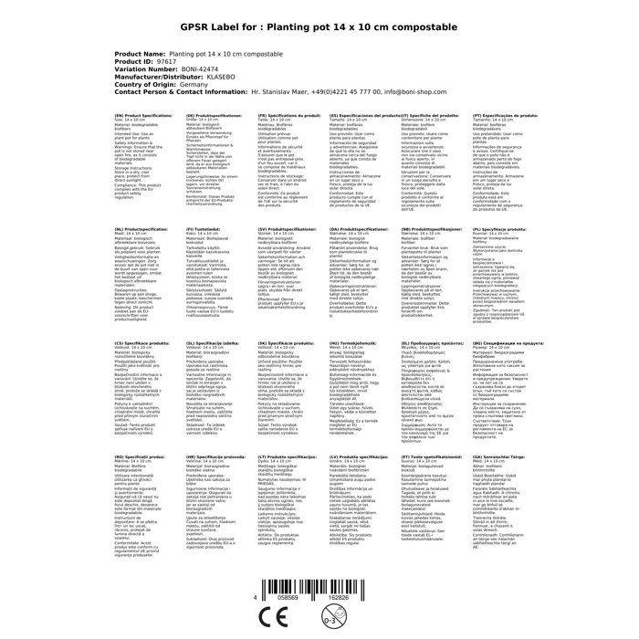 Compostable Flower Pot 14x10 Cm, Biodegradable Pot for Seedlings