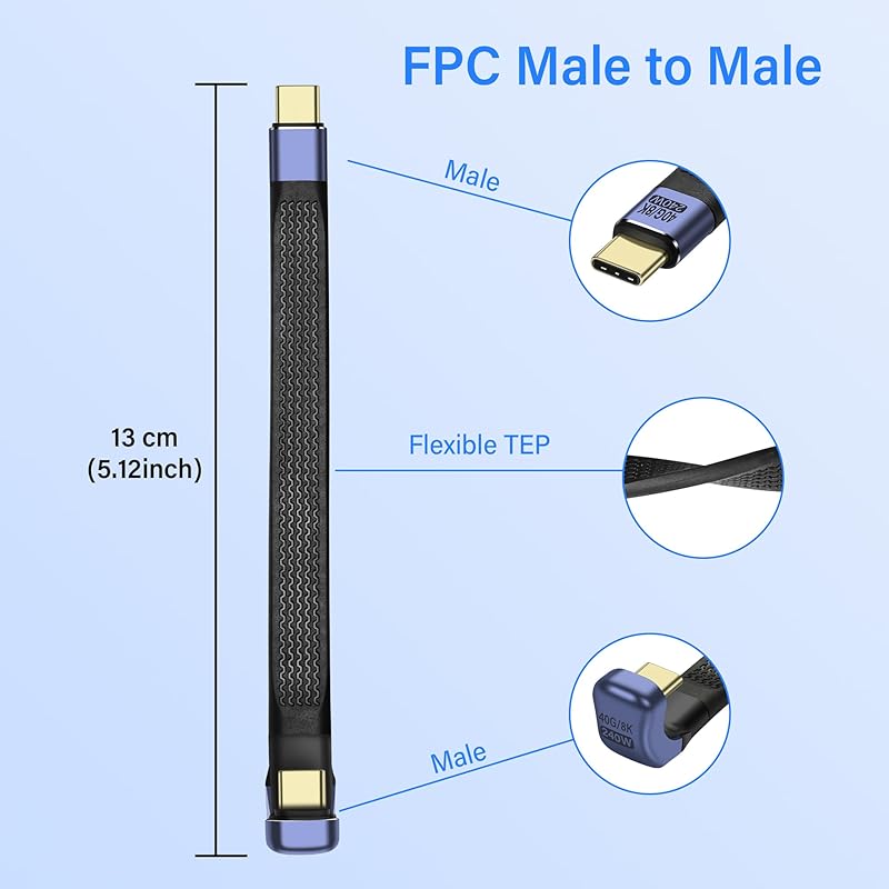 Удлинительный кабель SinLoon 40 Гбит/с USB4.0 Type C, 240 Вт, 8K PD, быстрая зарядка, плоский тонкий кабель USB-C - U-типа, кабель для передачи данных FPC для ноутбуков и мобильных телефонов