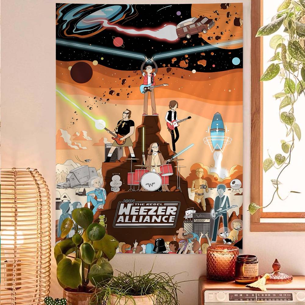Classic Alternative Rock Band W-Weezer Tapestry Art Printing Japanese Wall Tapestry Anime Wall Hanging Home Decor