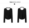 Sexy and versatile Spring and Autumn temperament hanging neck collar long sleeved top irregular hem spicy girl T-shirt