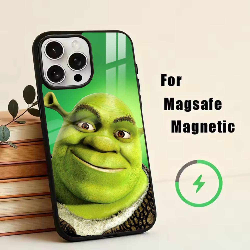 Милый чехол для телефона S-Shrek для iPhone17,16,15,14,13,12,11 Plus,Pro Магнитный с беспроводной зарядкой Magsafe