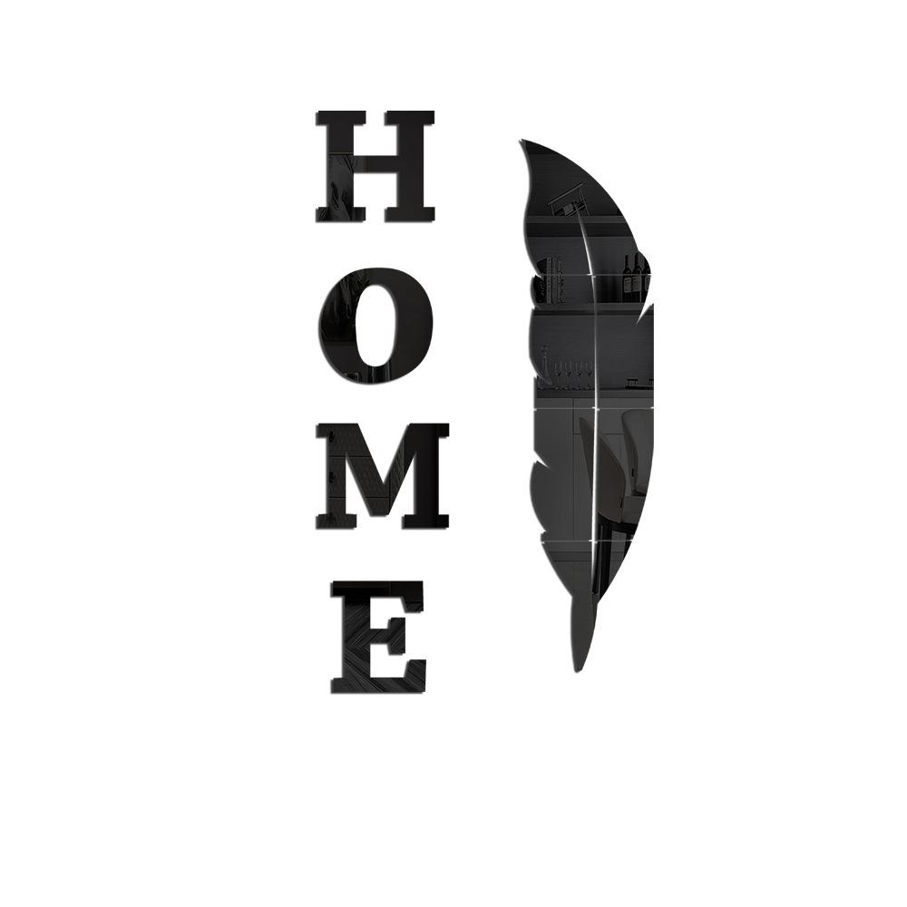 HOME Feather Mirror Wall Sticker Acrylic English Letter Self-adhesive Living Room Bedroom Creative Wall Sticker Wallpaper