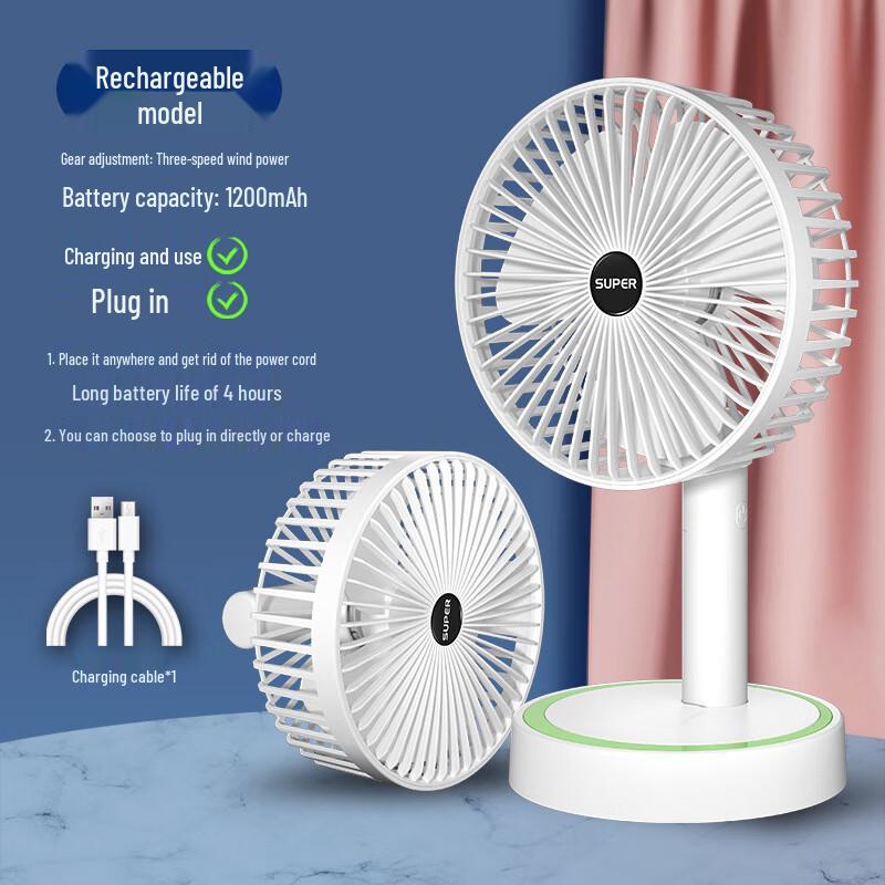 OEING Portable Rechargeable Outdoor Fan, USB Silent Oscillating Camping Tent Fan, Desktop Handheld 2-in-1, Black
