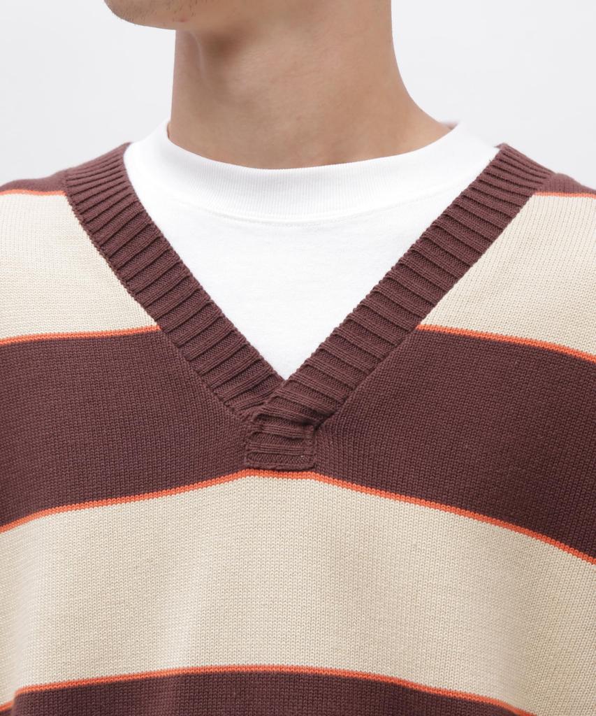 AVIREX V-NECK BORDER KNIT Men's M 050 Braun 783-4240006