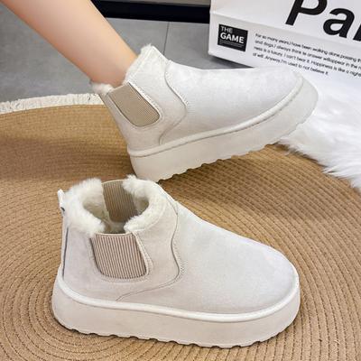 Модные зимние плюшевые зимние ботинки на платформе для женщин, однотонные нескользящие теплые хлопковые ботинки, женские ботинки больших размеров с толстой подошвой и лодыжкой
