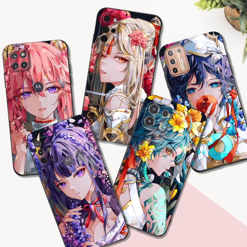 Black Tpu Case For Motorola Moto G31 G40 Fusion G41 G50 G51 Edge30 G10 G20 G30 G100 5G G22 Genshin Impact