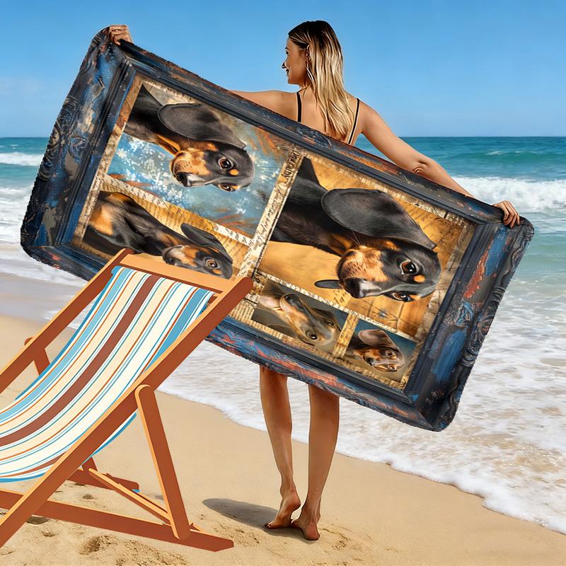 Dachshund Puzzle Print Beach Towel, Large Soft Quick Dry Towel for Beach Camping Swimming