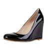 Women Wedge Pumps Autumn Pointed Toe Shallow Patent Leather High Heels Female Red Black Party Dress Wedding Shoes Large Size
