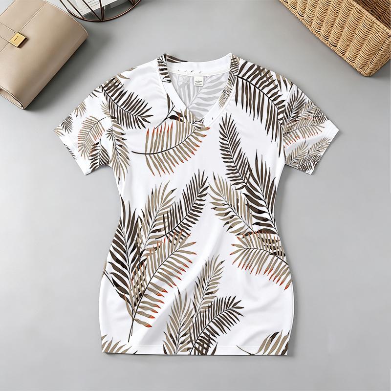 Casual Tropical Sweet & Cool V-Neck Short Sleeve Bodycon Dress | Soft Slim Fit for Beach Vacation & Summer Afternoon Tea