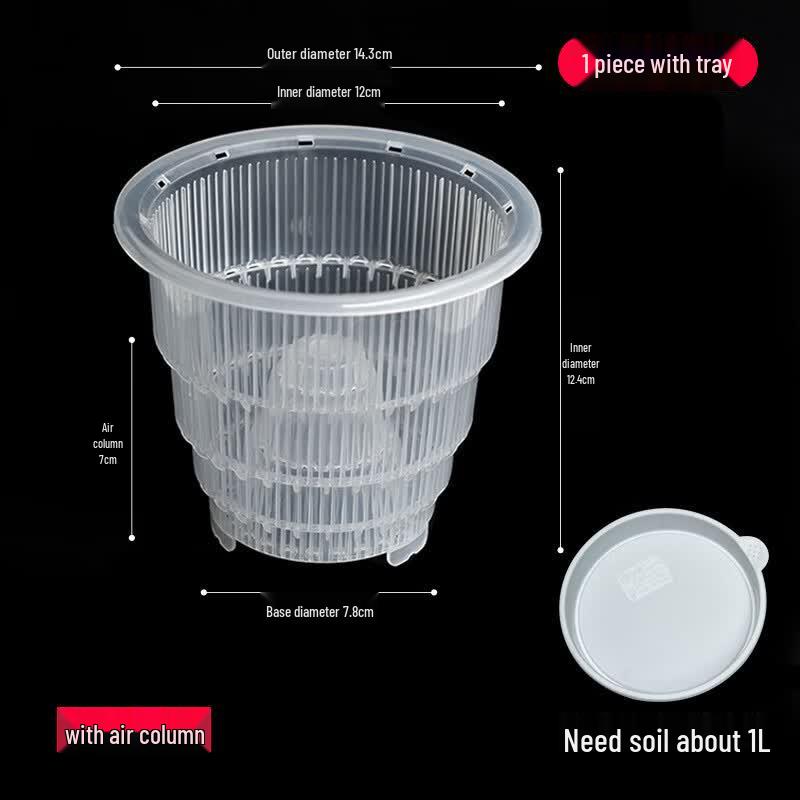 Transparent Orchid Root Control Pot with Air Column and Tray (Set of 2)