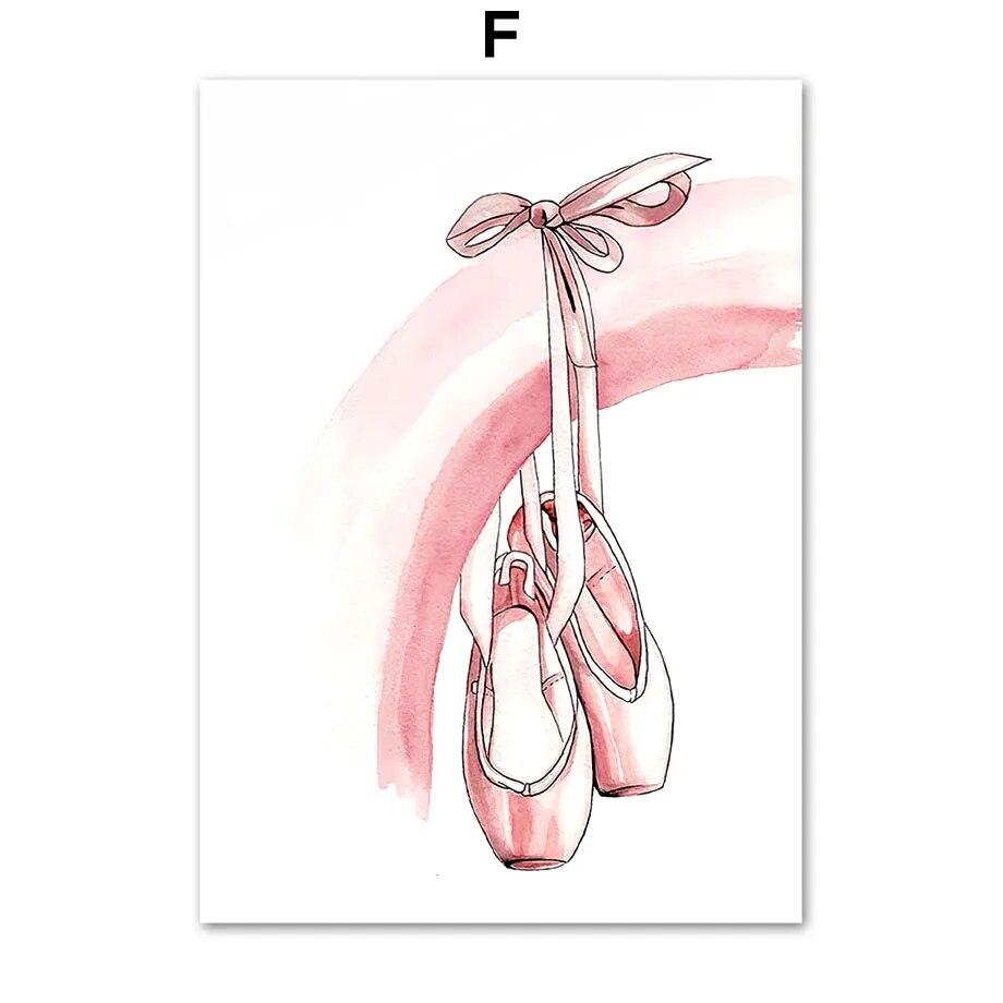 Pink Ballet Girl Rainbow Unicorn Shoes Nursery Wall Art Canvas Painting Posters And Prints Pictures For Baby Kids Room Decor