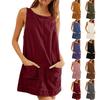 Women's Fashion Corduroy Solid Color Round Neck A Line Vest Dress Pinafore With Pockets