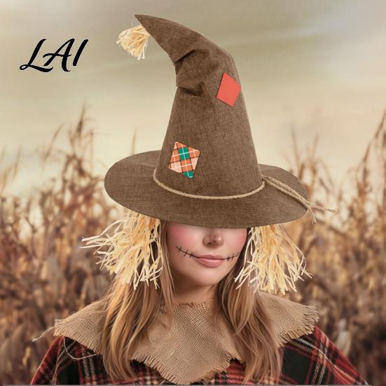 Festival Dress Props Scarecrow Hat Novelty Witch Hat with Straw Halloween Costume Carnival Accessory for Cosplay Party Up Prop Lightweight