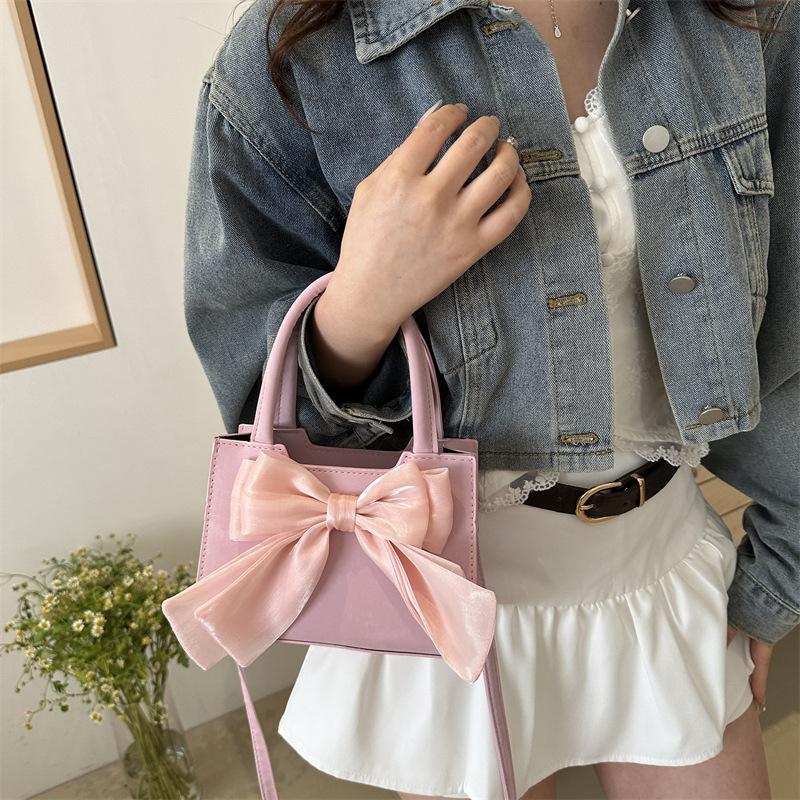Spring New Style Fresh and Sweet Beauty Single Shoulder Crossbody Bag Fairy Style Bow Handheld Trendy Square Bag