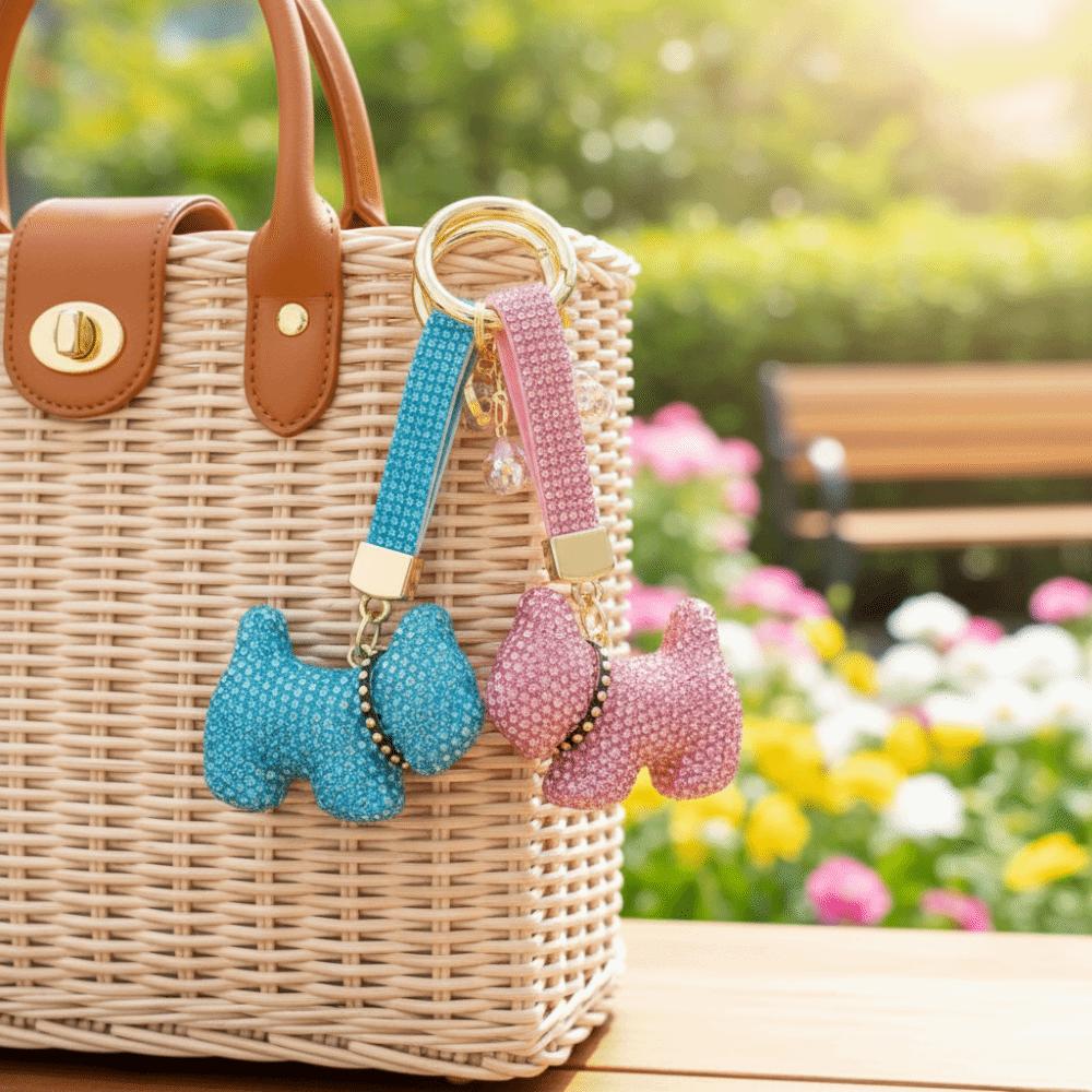 Korean Rhinestones French Bulldog Keychain Cartoon Rhinestone Car Keyring Cute Bag Charm Gift