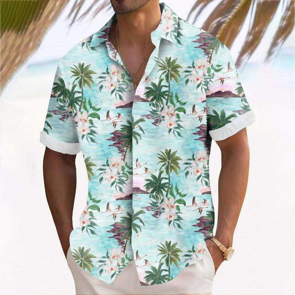 Гавайская рубашка для мужчин, мужские винтажные рубашки для боулинга на пуговицах, летняя пляжная рубашка с коротким рукавом