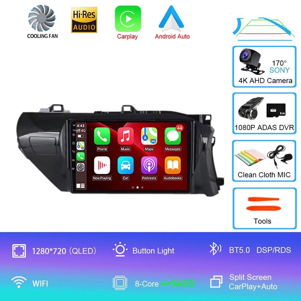 Для Toyota Hilux 2016-2020 Автомагнитола Android 14 Carplay Auto 2K Экран WIFI+4G Мультимедийный плеер 2din Автомагнитола Стерео Головное устройство