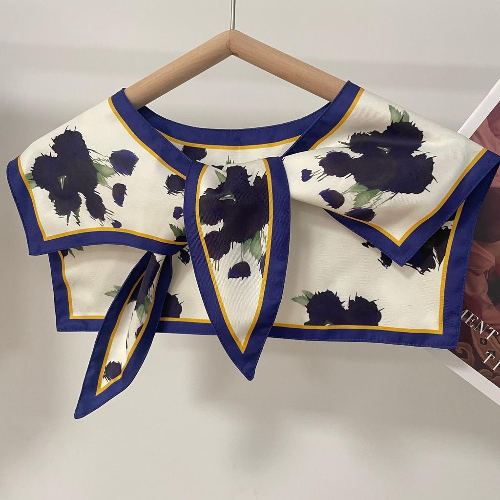 Summer Thin Fake Collar Small Silk Scarf Women'S Korean Version Of Versatile Ins Trendy Shirt With Vest T-Shirt With Shoulder Shawl Autumn