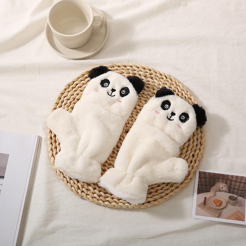 Winter Warm Flip Plush Gloves Student Writing Bare Fingers Cartoon Panda Cycling Warm and Cold Gloves